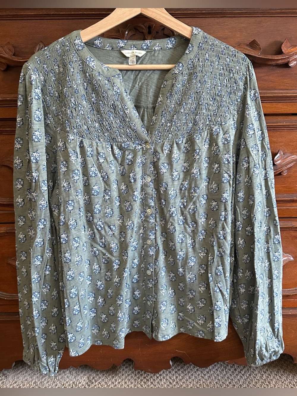 Lucky Brand floral green blouse